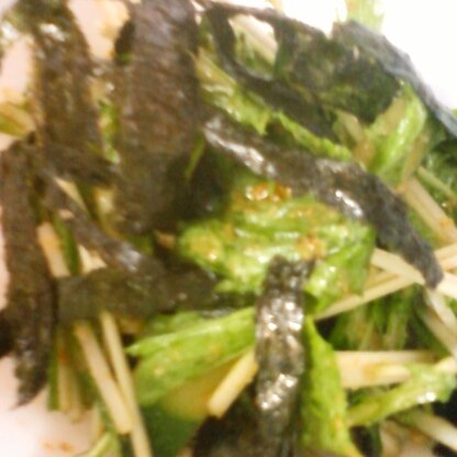 水菜がタレとよく絡んで美味しいですね。
韓国のりがあいますね～♪